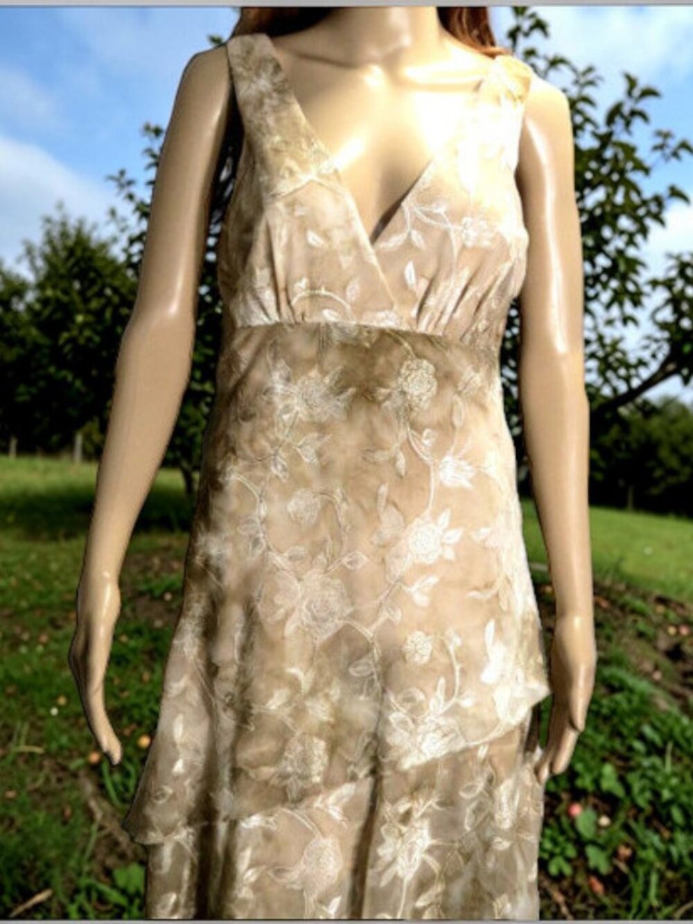 Silky Cream Floral Brocade Dress